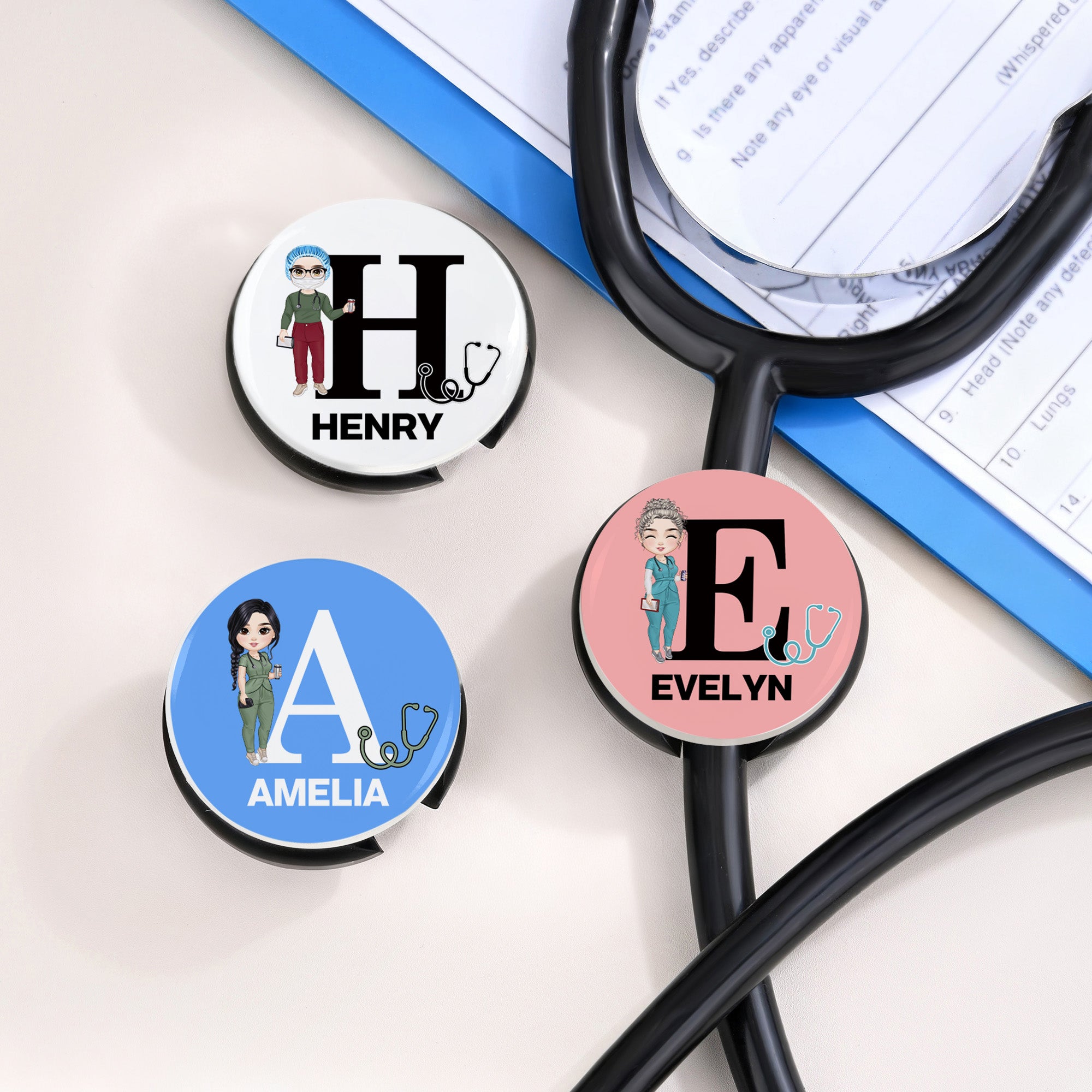 Estetoscopio de Enfermera de Caricatura Personalizado con Inicial y Nombre Regalo de la Semana de la Enfermera para el Personal Médico