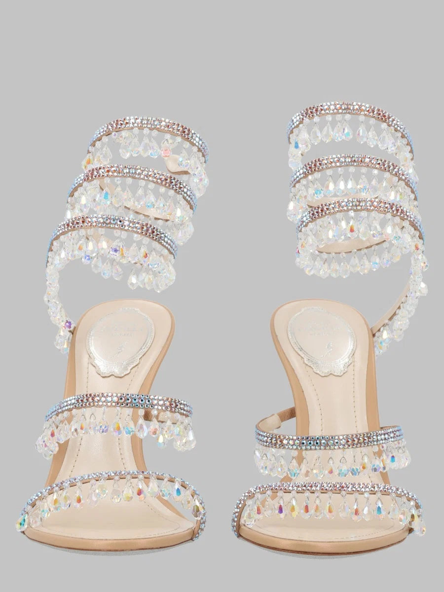 René Caovilla Chandelier Heeled Sandal — Beige