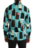 Men's Blue Silk Ice Cream Print Casual Shirt