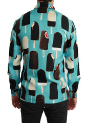 Men's Blue Silk Ice Cream Print Casual Shirt