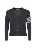 Thom Browne Striped Wool Cardigan — Gray