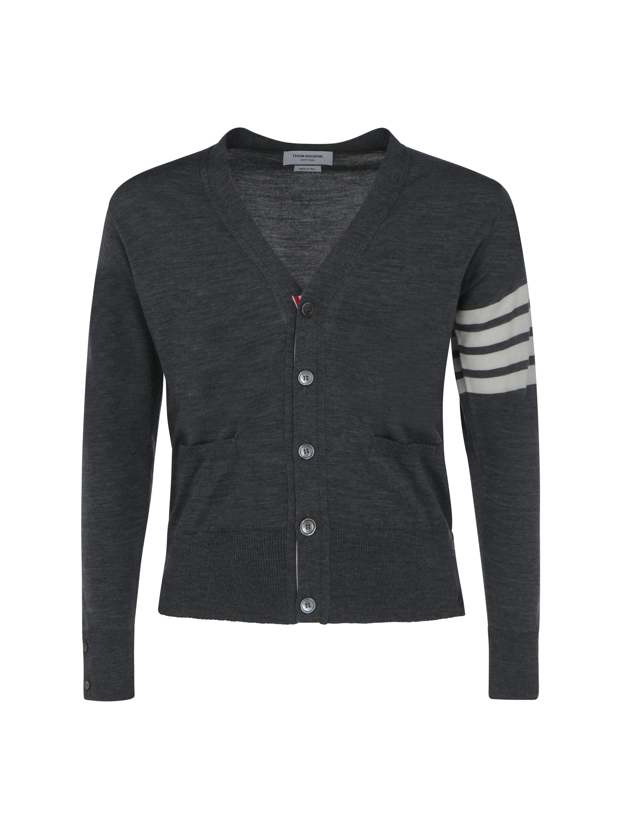 Thom Browne Striped Wool Cardigan — Gray