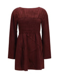 Ganni Long-Sleeve Satin Mini Dress — Red