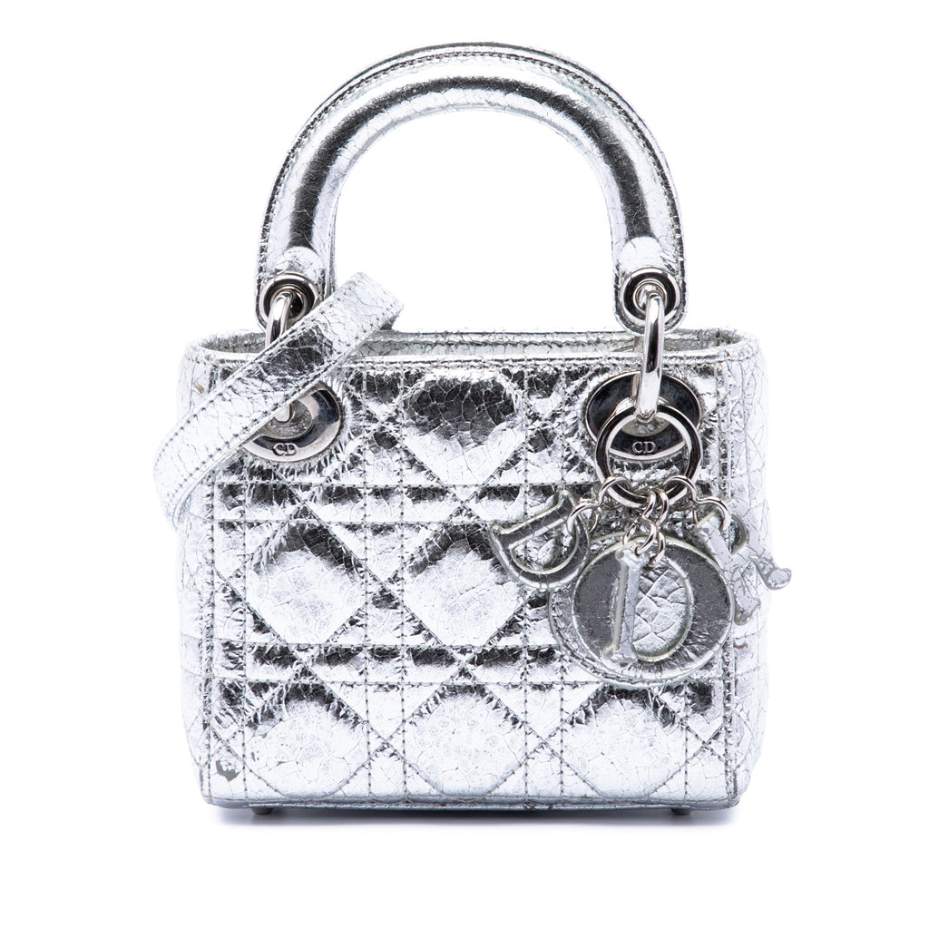 Micro Metallic Crinkled Calfskin Cannage Lady Dior