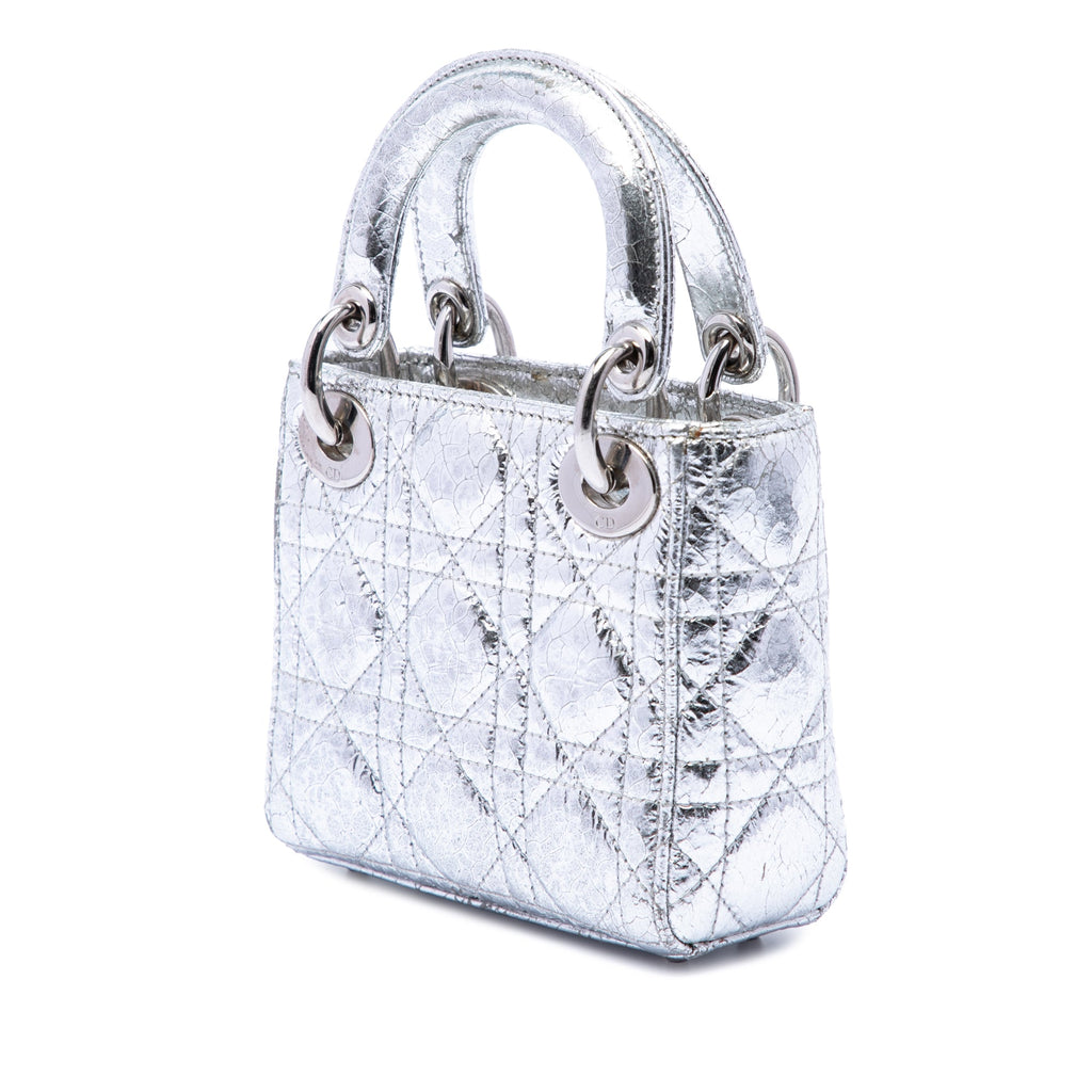 Micro Metallic Crinkled Calfskin Cannage Lady Dior