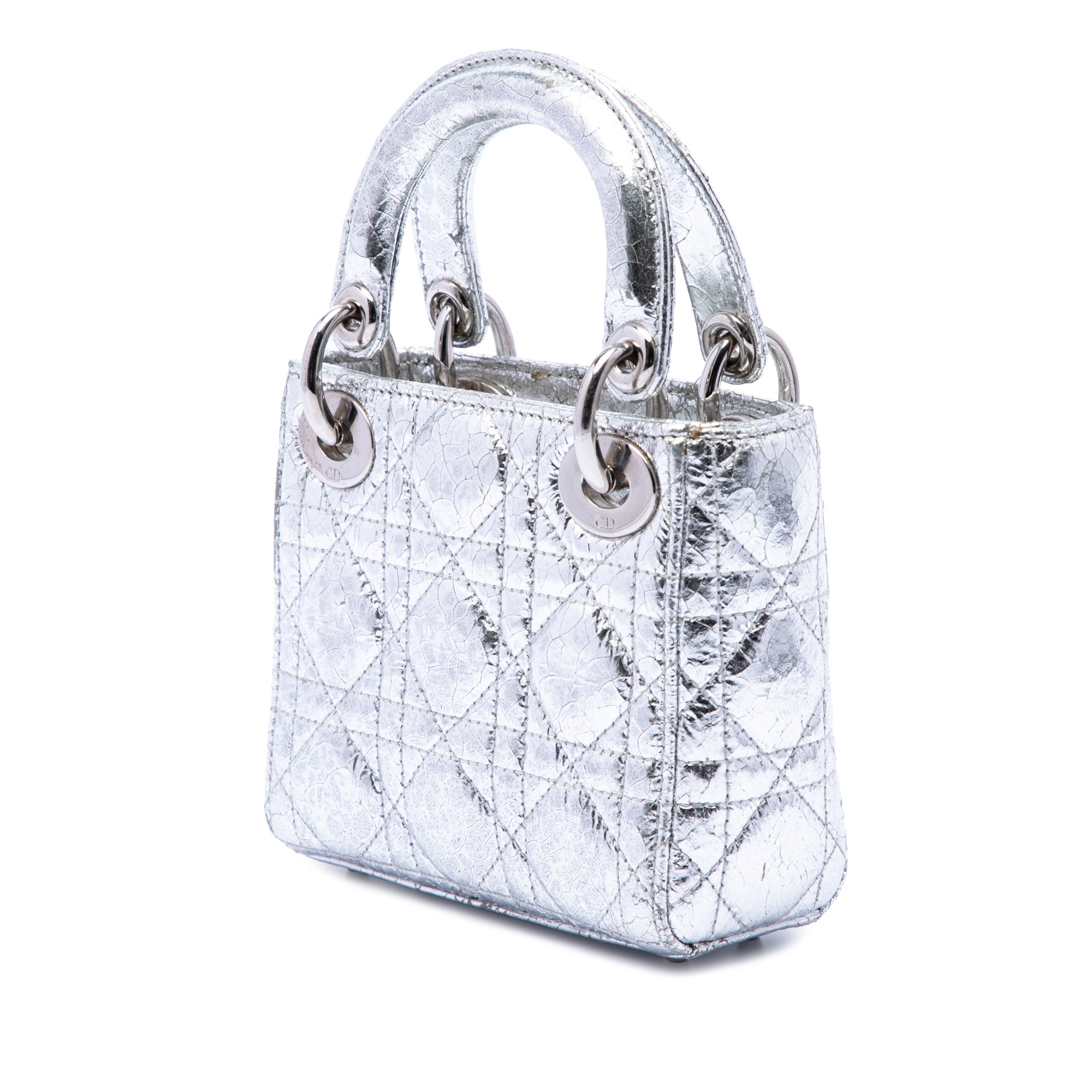 Micro Metallic Crinkled Calfskin Cannage Lady Dior