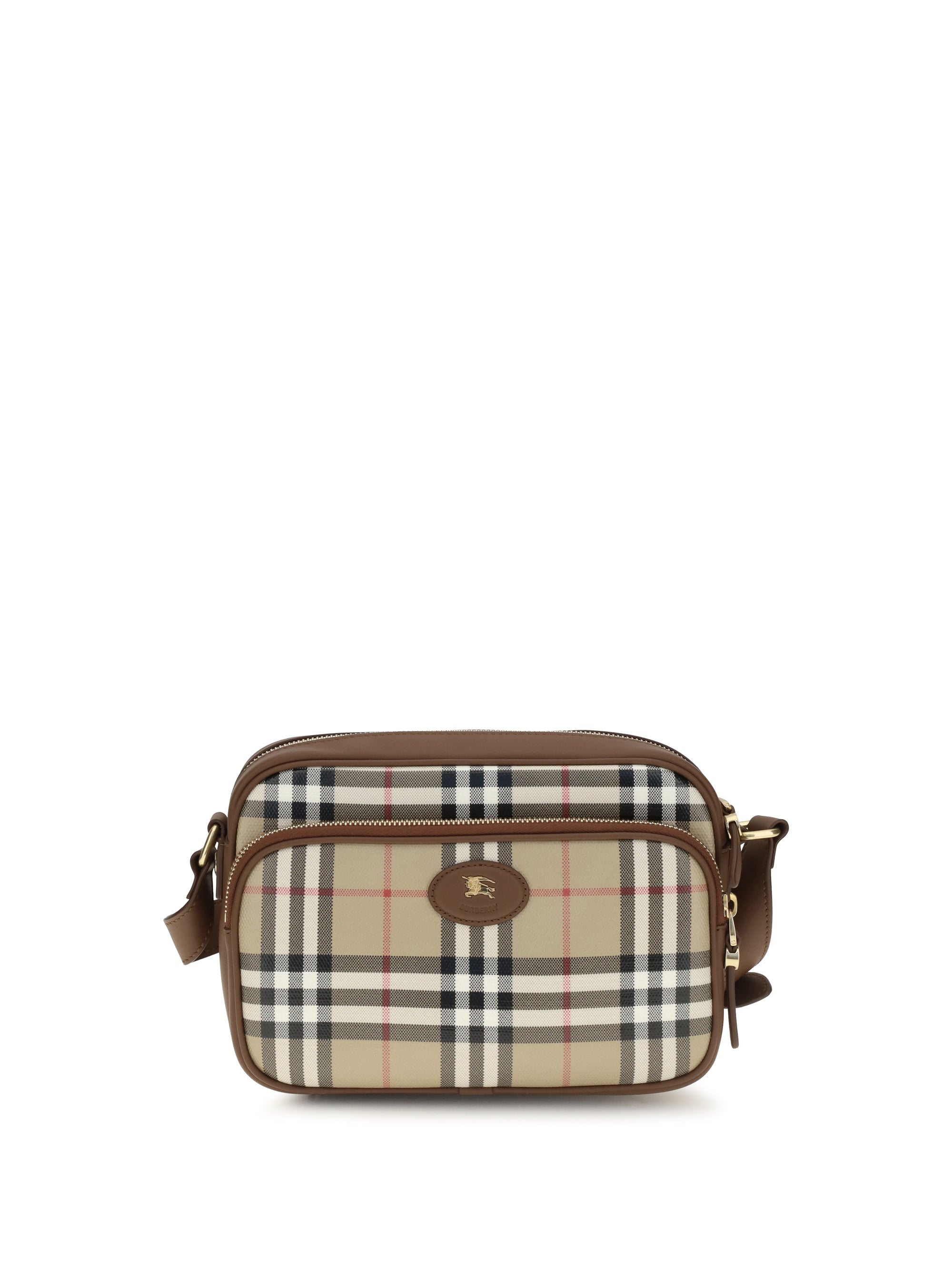 Burberry Check Front Pocket Shoulder Bag — Beige