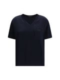 Fabiana Filippi V-Neck Viscose-Acetate T-Shirt — Navy