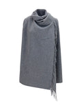 Fabiana Filippi High-Neck Wool with Fringe Cape — Gray