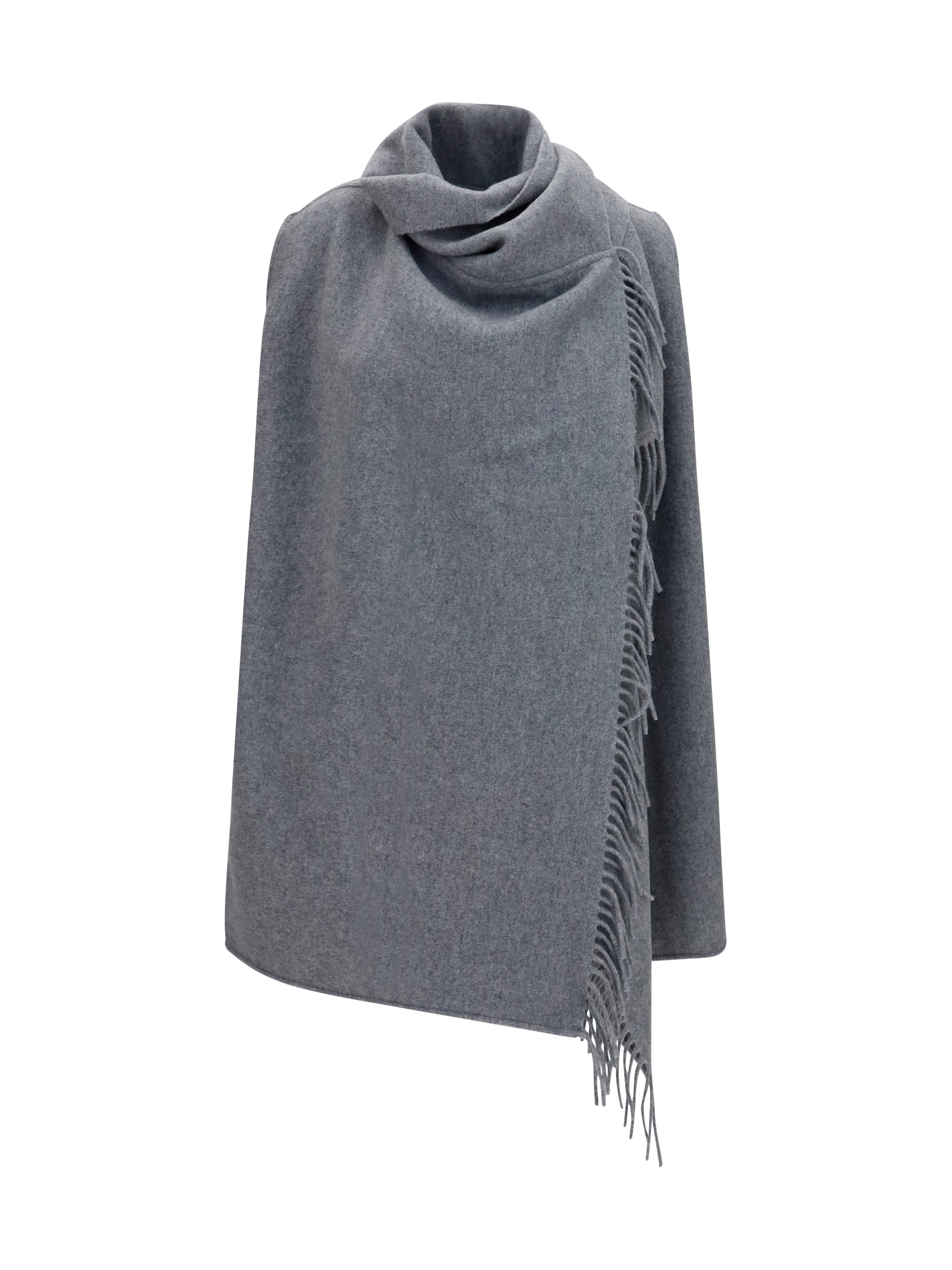 Fabiana Filippi High-Neck Wool with Fringe Cape — Gray