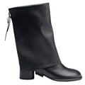 Black Convertible Mid-Calf Leather Boots with Cover