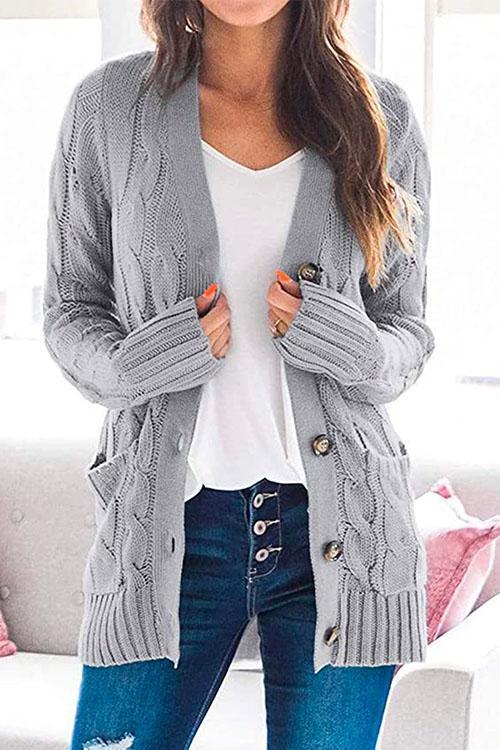 Button Up Chunky Cardigans with Pockets