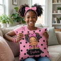 Funda Almohada Personalizada Dibujos Animados Niña Negra Multicolor con Nombre Decoración del Hogar Regalo de Cumpleaños para Niñas