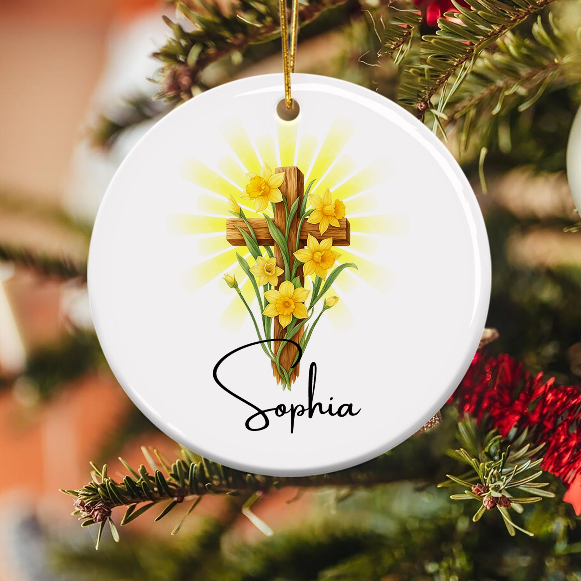 Personalizada Nacimiento Flor Cruz Adorno de Navidad de cerámica con nombre Árbol de Pascua Navidad Bautizo Regalo para los cristianos