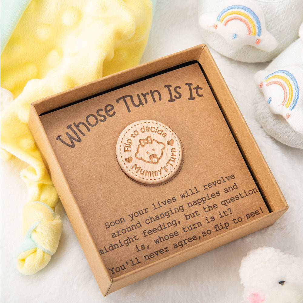 Moneda de madera personalizada para tomar decisiones con texto Regalo de Baby Shower para nuevos padres
