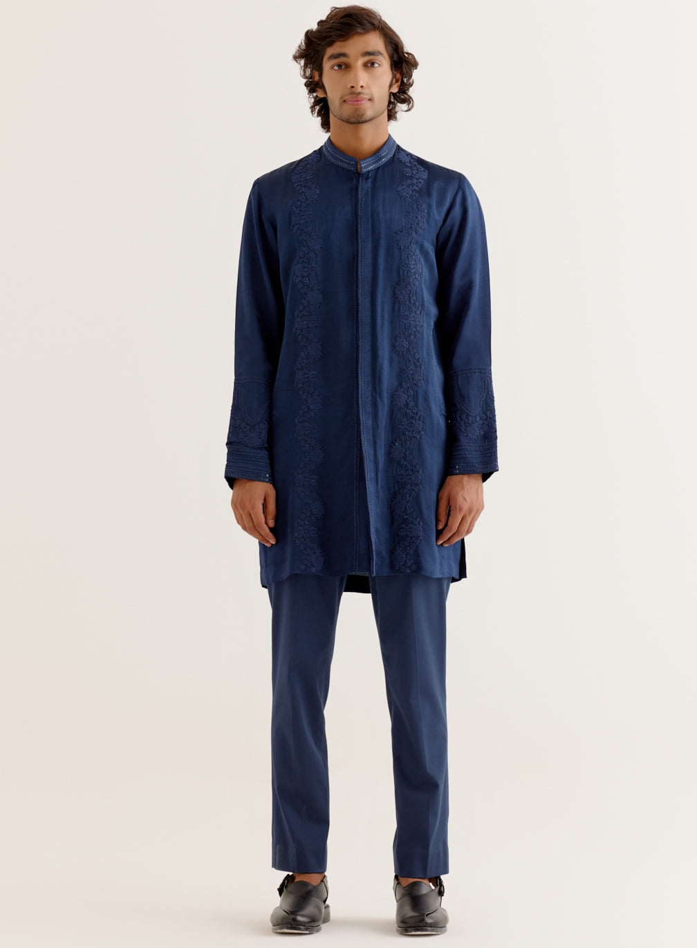 Royal Blue Front-Open Kurta Set By KYNAH, Luxury Indian Fashion & Bridal Wear