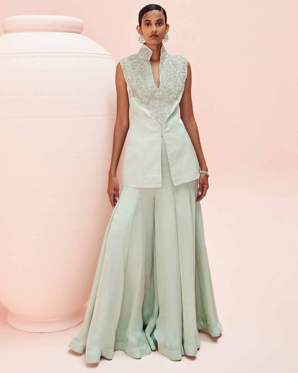 Aqua Jacket And Pants Set By KYNAH, Luxury Indian Fashion & Bridal Wear