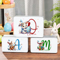 Huevos de Pascua personalizados Huevos de Pascua de conejo Caja de metal para guardar galletas con nombre e inicial Regalo de Pascua para la familia y los niños