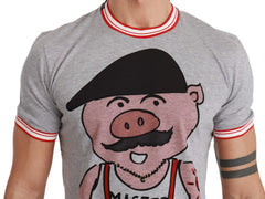 Men's Gray Cotton Top 2019 Year Of The Pig T-Shirt