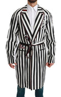 Men's Belted Striped Cotton Coat Black