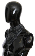 Women's Black Gray Viscose Foulard Branded Scarf