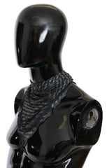 Women's Black Gray Viscose Foulard Branded Scarf