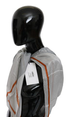 Women's Gray Orange Silk Floral Foulard Wrap Scarf