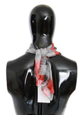 Women's Red Silk Branded Gray Scarf