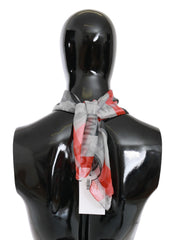 Women's Red Silk Branded Gray Scarf