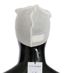 Men's Beanie White Wool Blend Branded Hat