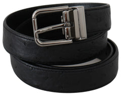 Men's Black Exotic Skin Pattern Silver Buckle Belt