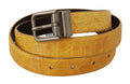 Men's Yellow Exotic Skin Leather Grey Buckle Belt Gray