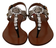Women's Leather Ayers Crystal Sandals Flip Flops Shoes Brown