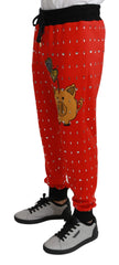 Men's Piggy Bank Crystal-Embellished Cotton Joggers Red