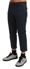 Men's Striped Cropped Trousers Navy Cotton Nylon