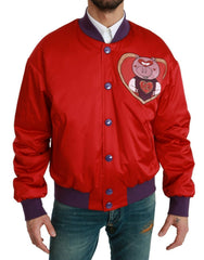 Men's Red Year Of The Pig Bomber Jacket Polyester Clothing