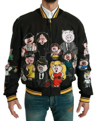 Men's Black Year Of The Pig Bomber Jacket Polyester Clothing