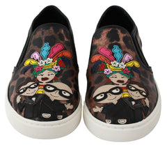 Women's Leather Leopard #dgfamily Loafers Shoes Brown Lambskin