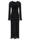 Magda Butrym Sculptural Crêpe with 3D Floral Appliqué Dress — Black