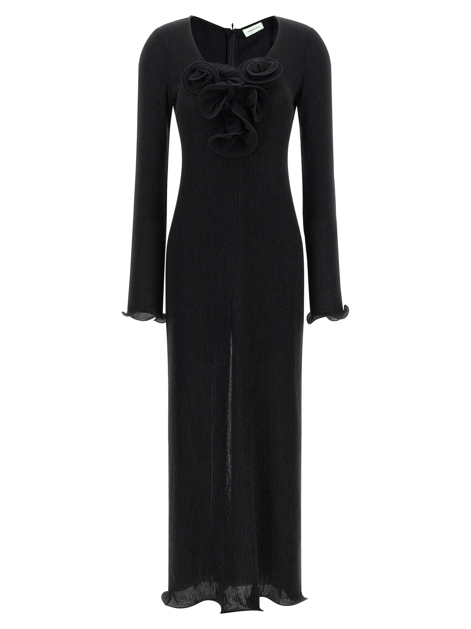 Magda Butrym Sculptural Crêpe with 3D Floral Appliqué Dress — Black