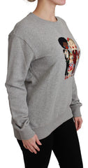 Women's #dgfamily Embroidered Cotton Sweatshirt Gray Sweatshirts