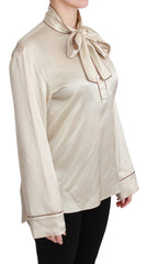 Women's Beige Sleeve Top Queen Silk Satin Blouse