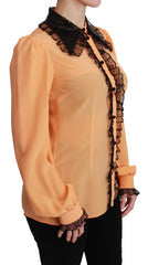 Women's Silk Lace Trim Blouse Yellow Cotton