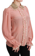 Women's Silk Sequin-Trimmed Lace Blouse Pink Polyamide Polyester