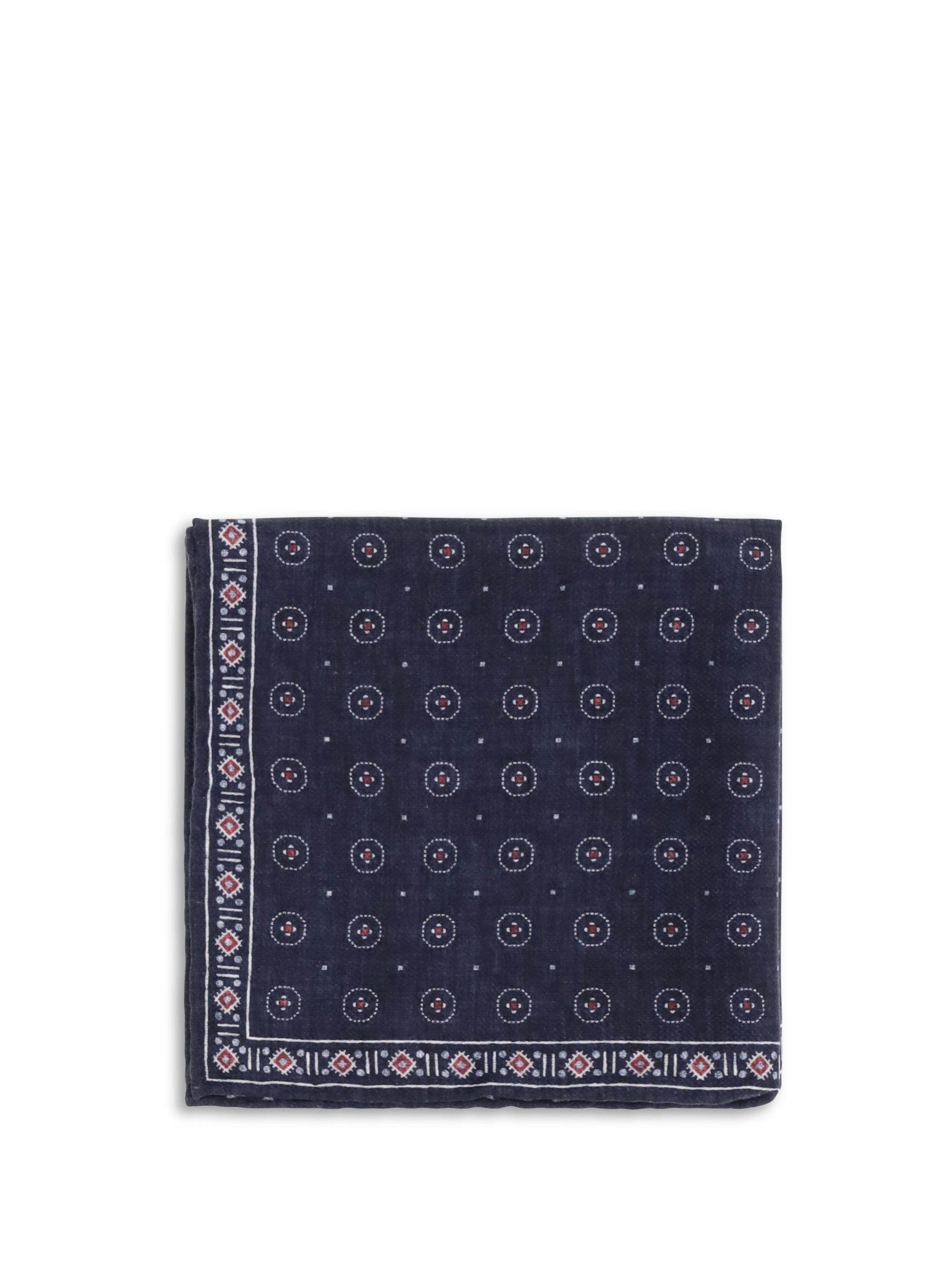 Brunello Cucinelli Ethnic-Patterned Silk Pocket Square — Navy