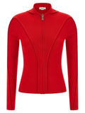 Victoria Beckham Ribbed Wool Hooded Cardigan — Red