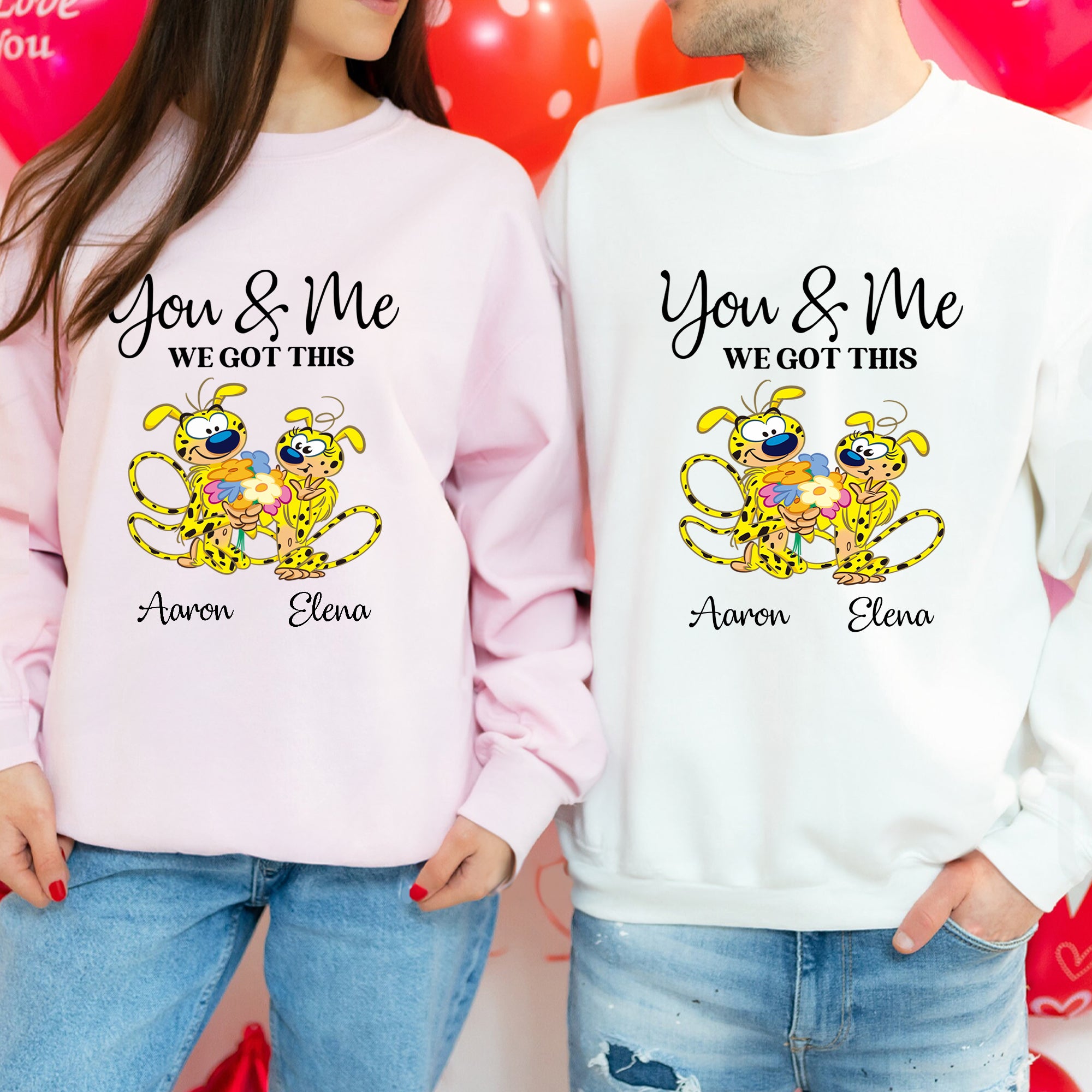 Camiseta personalizada Leopardo Amarillo Marsupilami Sudadera Multicolor con Nombre Regalo de San Valentín para Pareja | Callie × Marsupilami