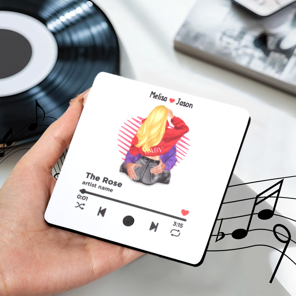 Imán de nevera con reproductor de música personalizado con nombres Decoración para el hogar Regalo de aniversario de San Valentín para pareja