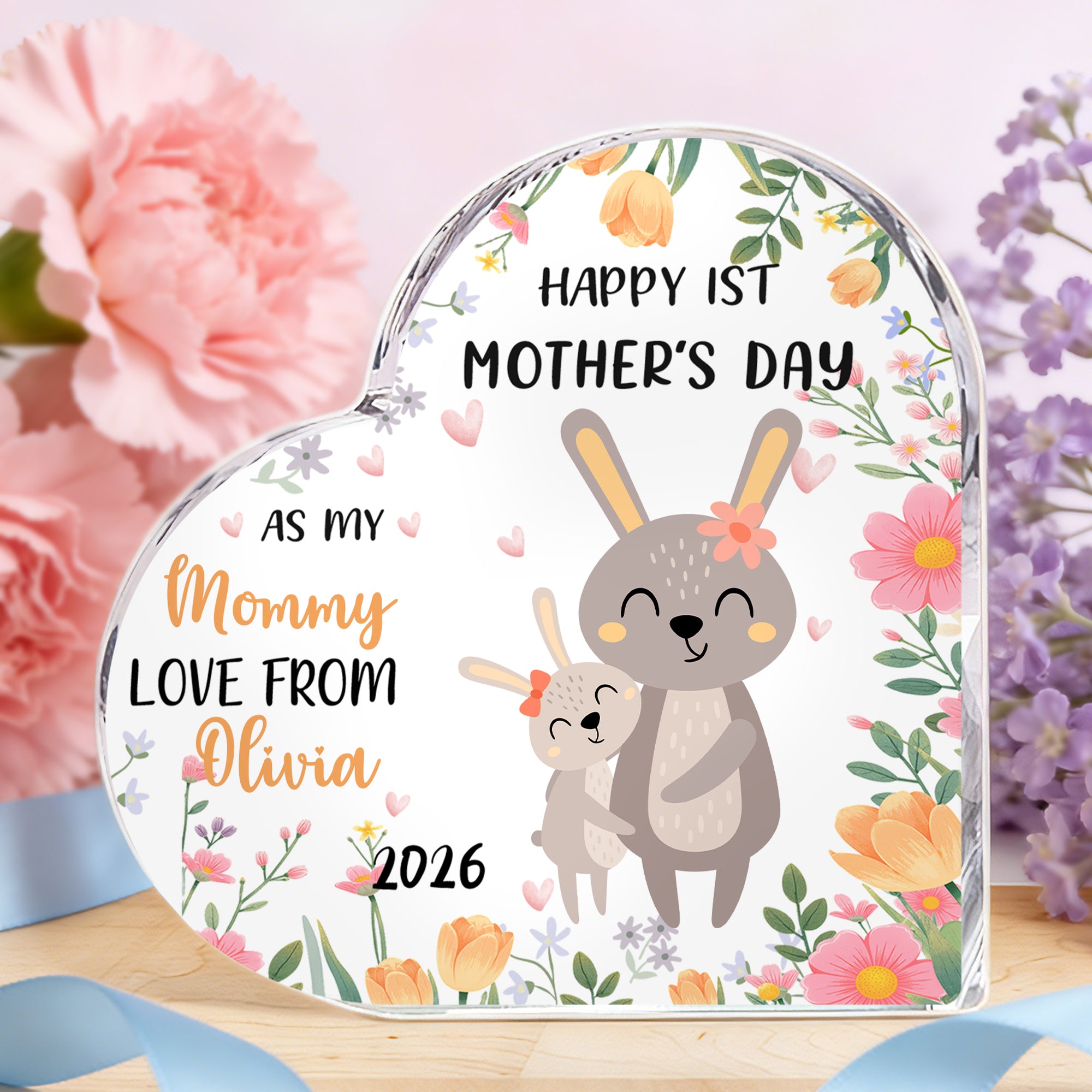 Placa acrílica personalizada en forma de corazón con el nombre y el año de aniversario Regalo del Día de la Madre para la nueva mamá