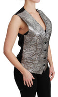 Women's Silver Brocade Sleeveless Metallic Top